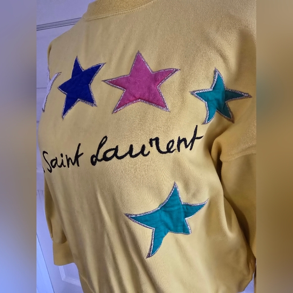 Vintage Yves Saint Laurent Yellow Sweater with Multicolor Stars - Picture 4 of 15